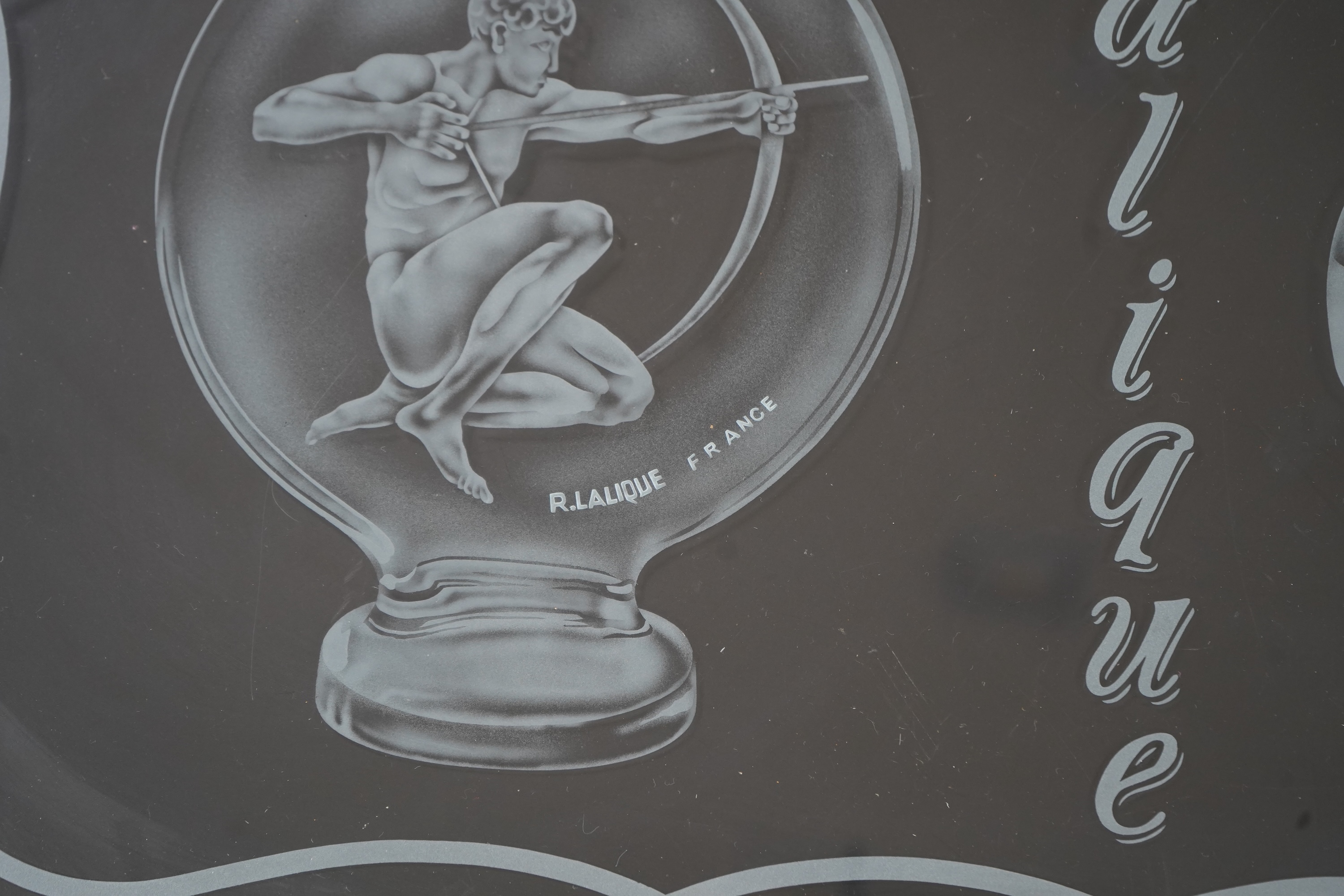 A rare boutique advertising hanging glass sign for Lalique